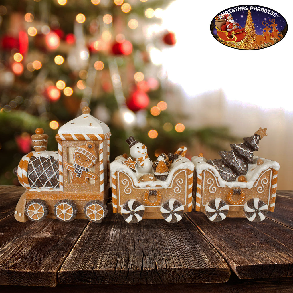 Lebkuchenzug 45cm braun mit Schneemann und Baum