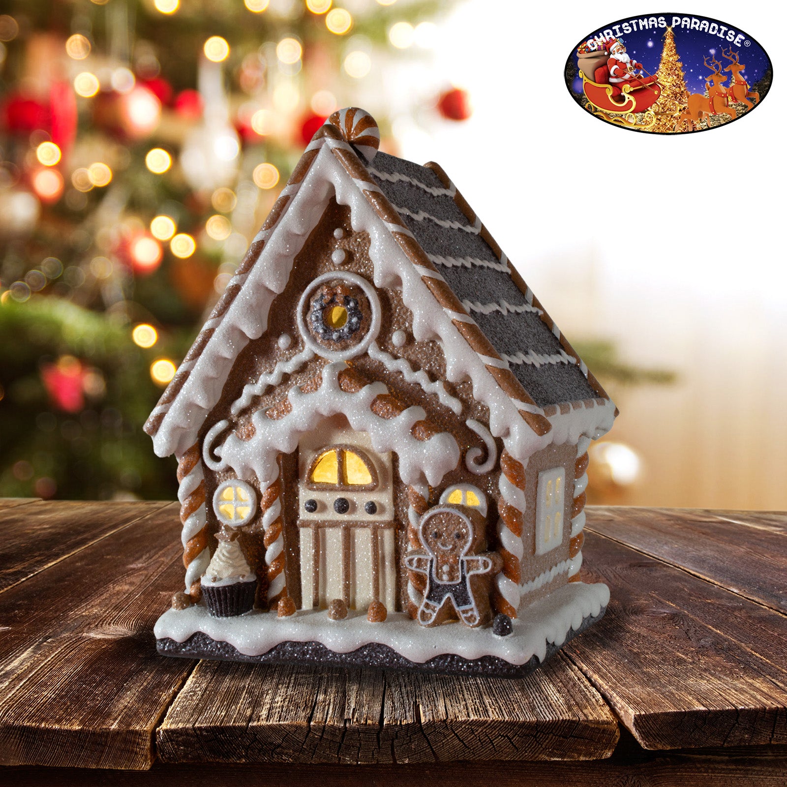 LED Lebkuchenhaus 25cm braun