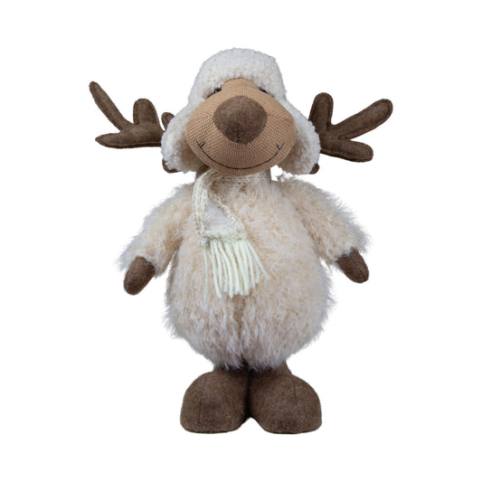 Elch stehend 31cm Dekofigur mit Bommelmütze & Schal beige