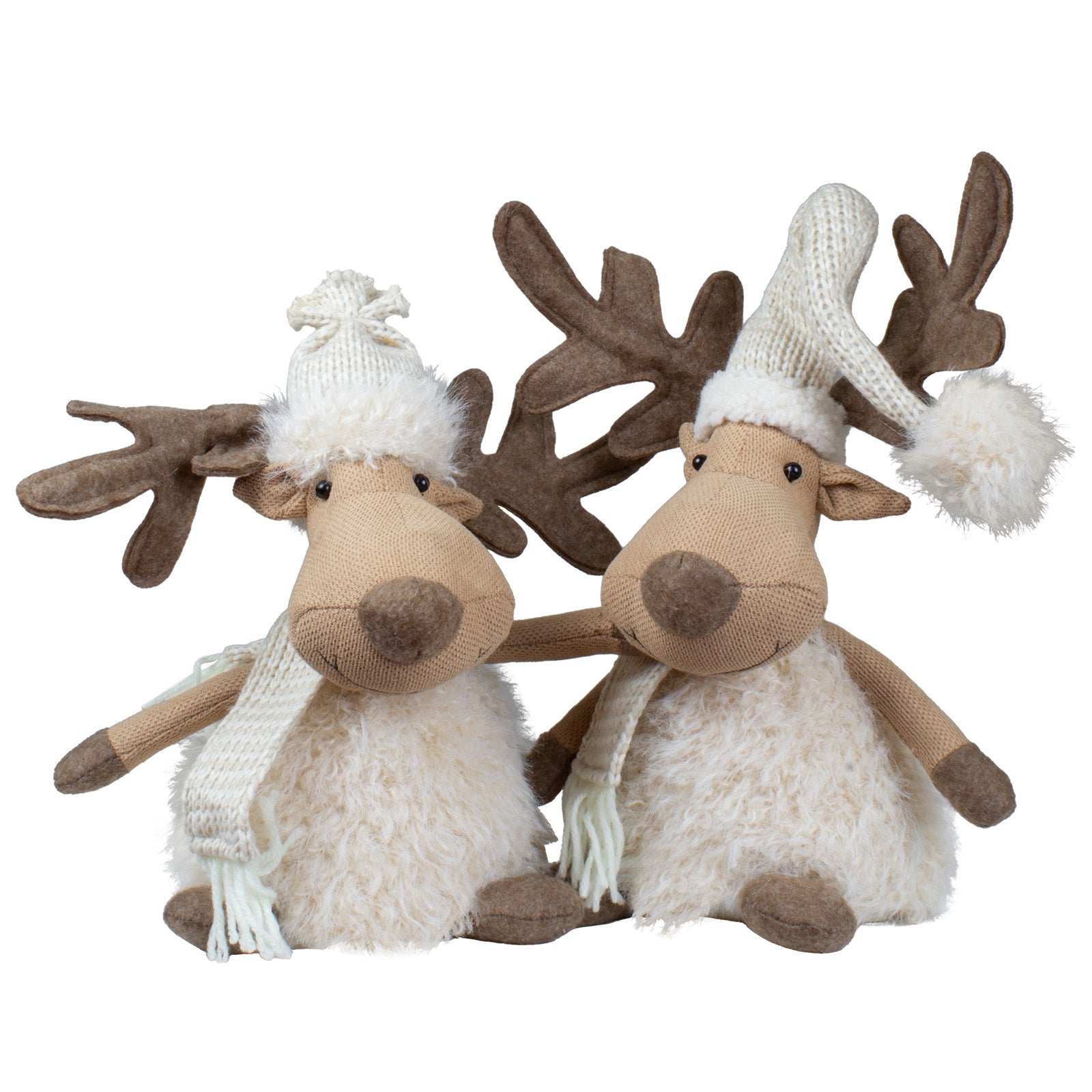 Elch sitzend 33cm (46cm) 2 Designs Flauschige Deko Stoffiguren 2 Stück