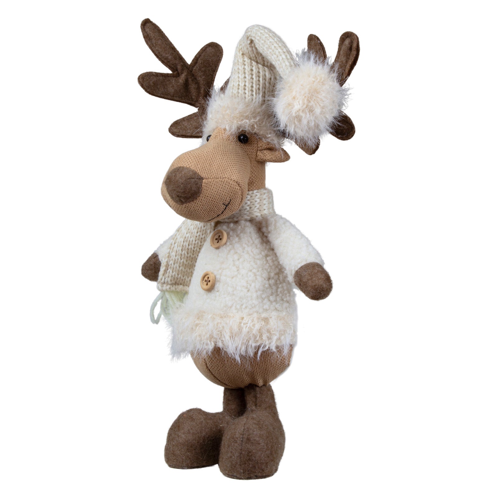 Elch 30cm (46cm) stehend Dekofigur mir Bommermütze und Schal beige