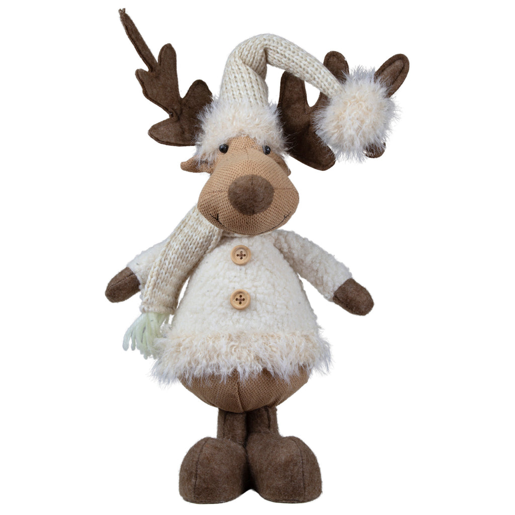 Elch 30cm (46cm) stehend Dekofigur mir Bommermütze und Schal beige