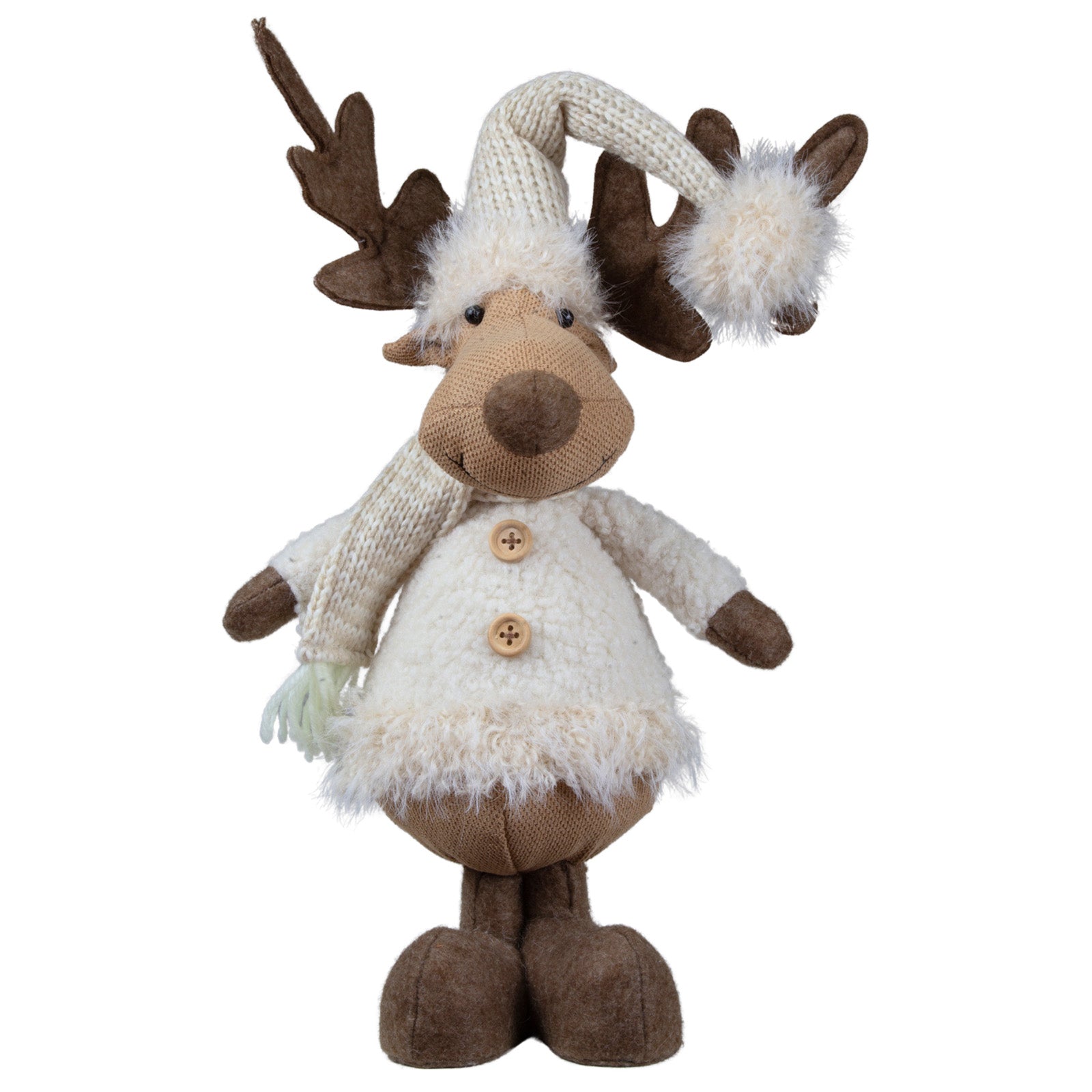 Elch 30cm (46cm) stehend Dekofigur mir Bommermütze und Schal beige