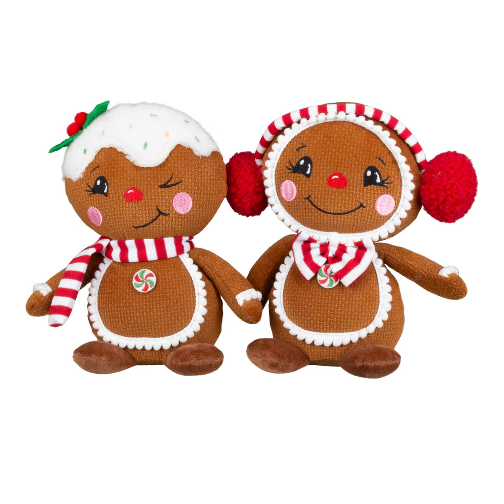 Lebkuchenfiguren im 2er Set Weihnachtsdeko aus Stoff 22cm sitzend
