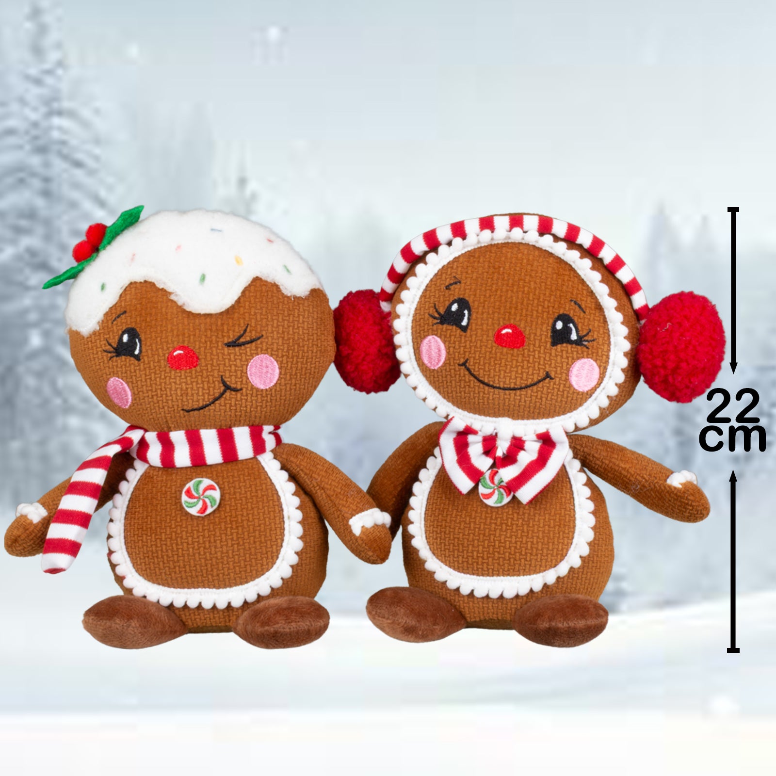 Lebkuchenfiguren im 2er Set Weihnachtsdeko aus Stoff 22cm sitzend