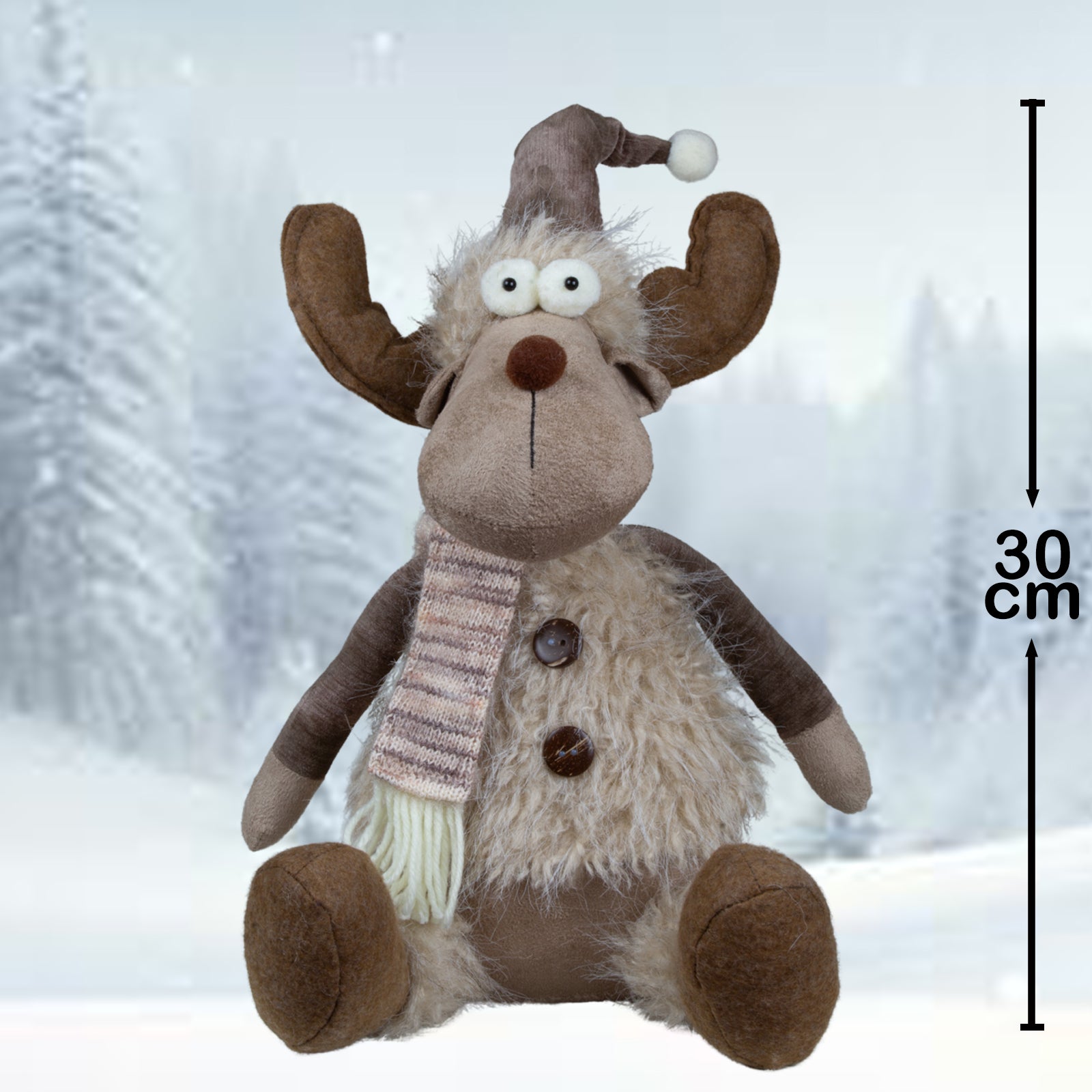 Dekofigur mit flauschiger Jacke und Mütze braun