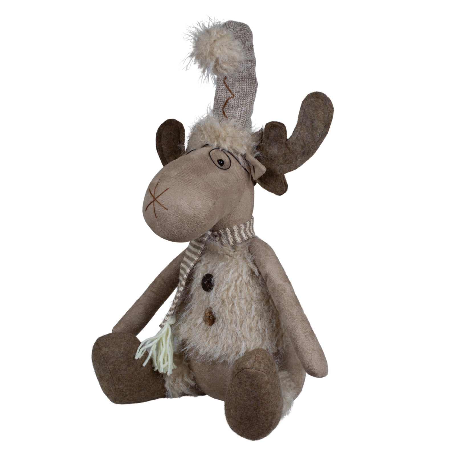 Elch sitzend 38cm Dekofigur mit Brille & Bommelmütze braun