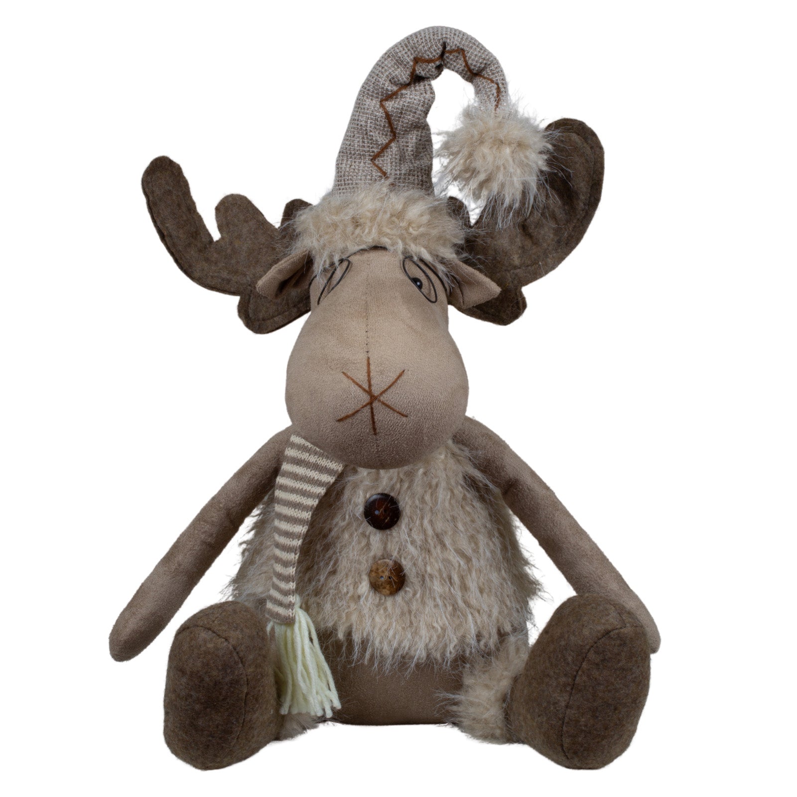 Elch sitzend 38cm Dekofigur mit Brille & Bommelmütze braun