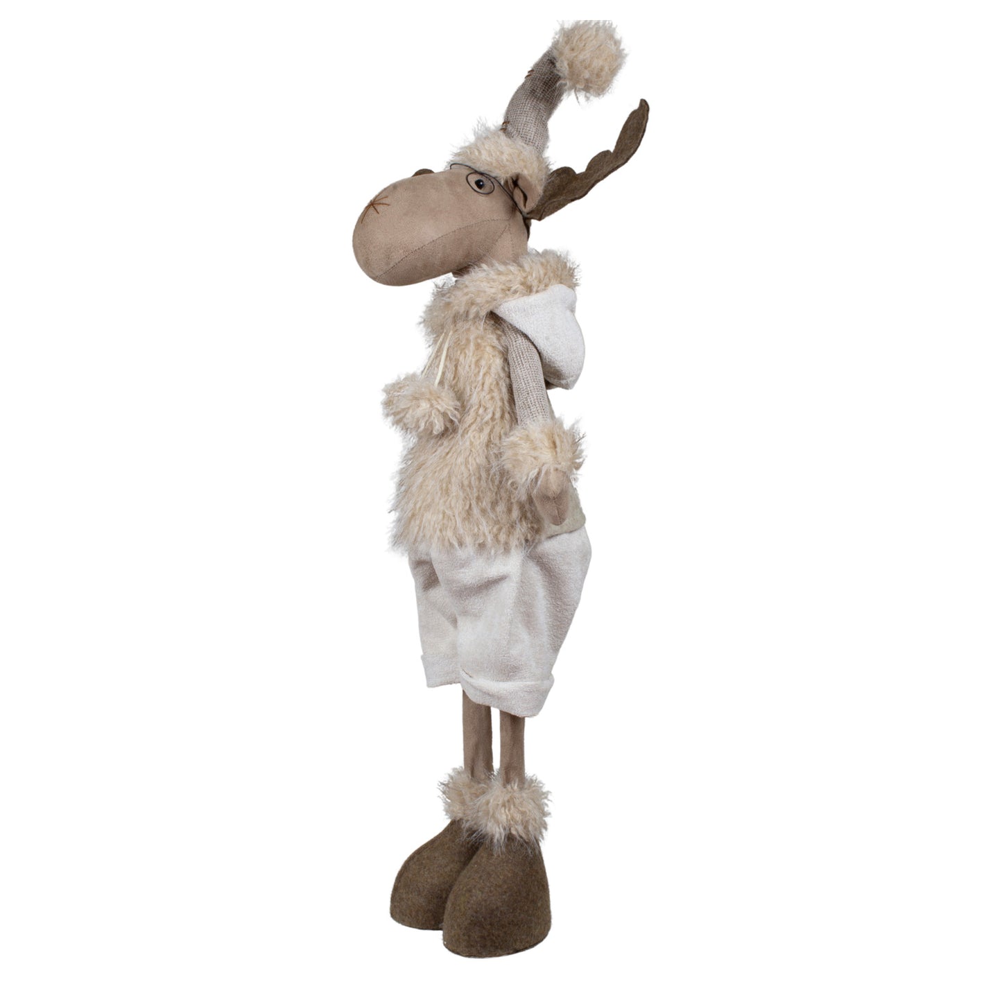 Elch stehend 75cm Dekofigur mit Brille & Mütze beige