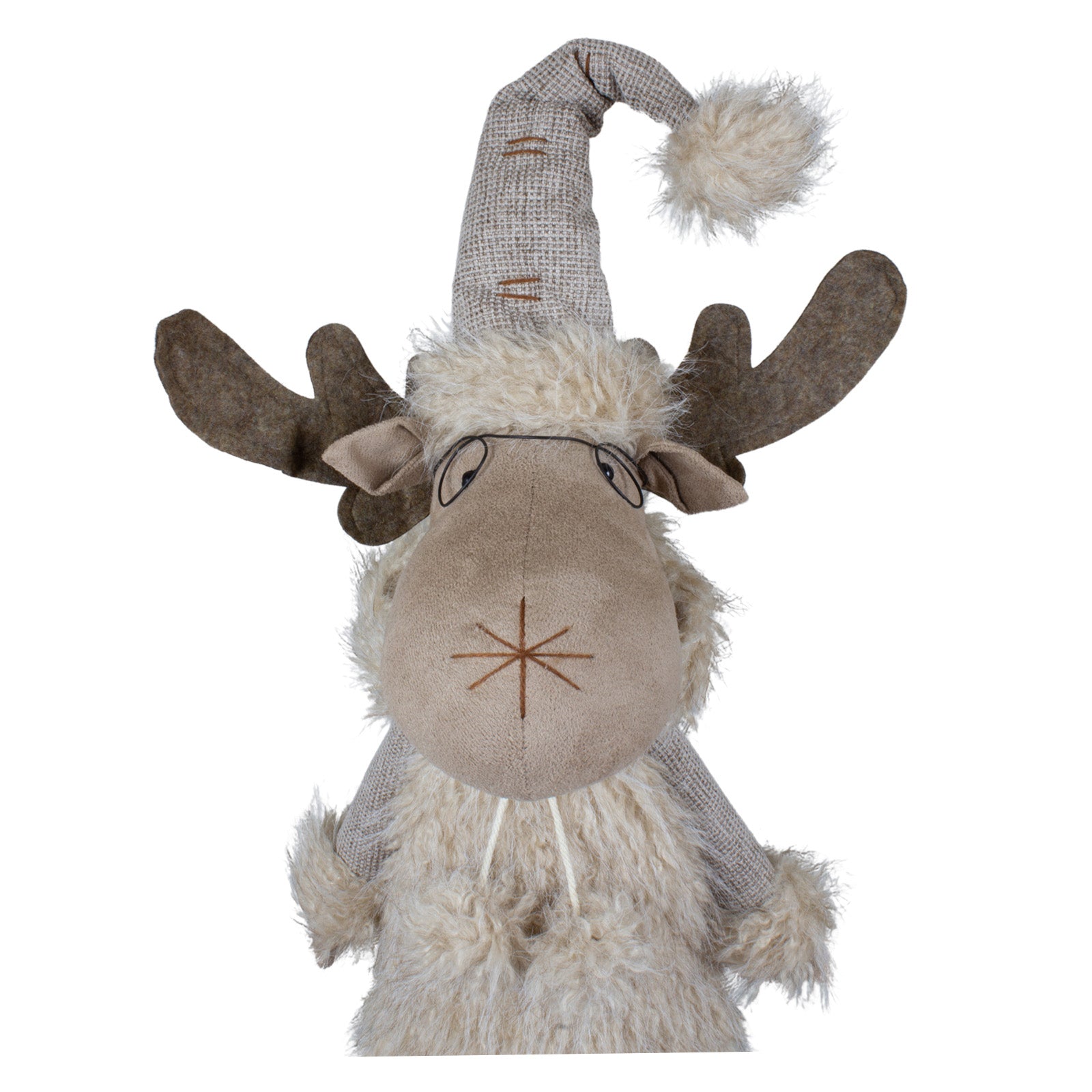 Elch stehend 75cm Dekofigur mit Brille & Mütze beige