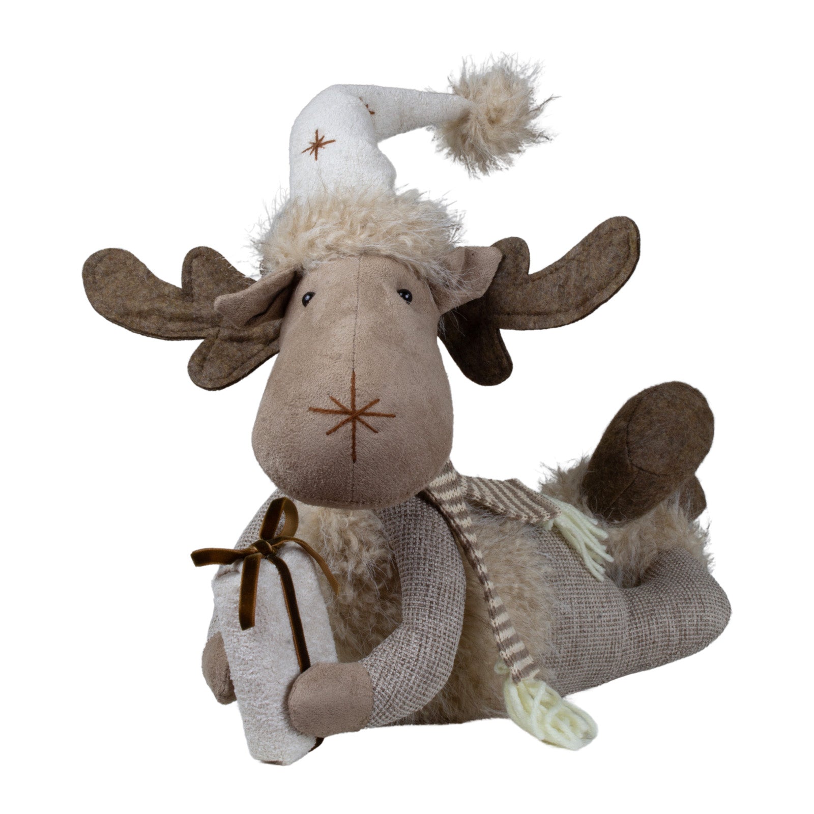Elch liegend 50cm Winterliche Weihnachtsfigur aus Stoff beige