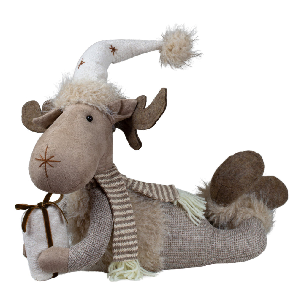 Elch liegend 50cm Winterliche Weihnachtsfigur aus Stoff beige