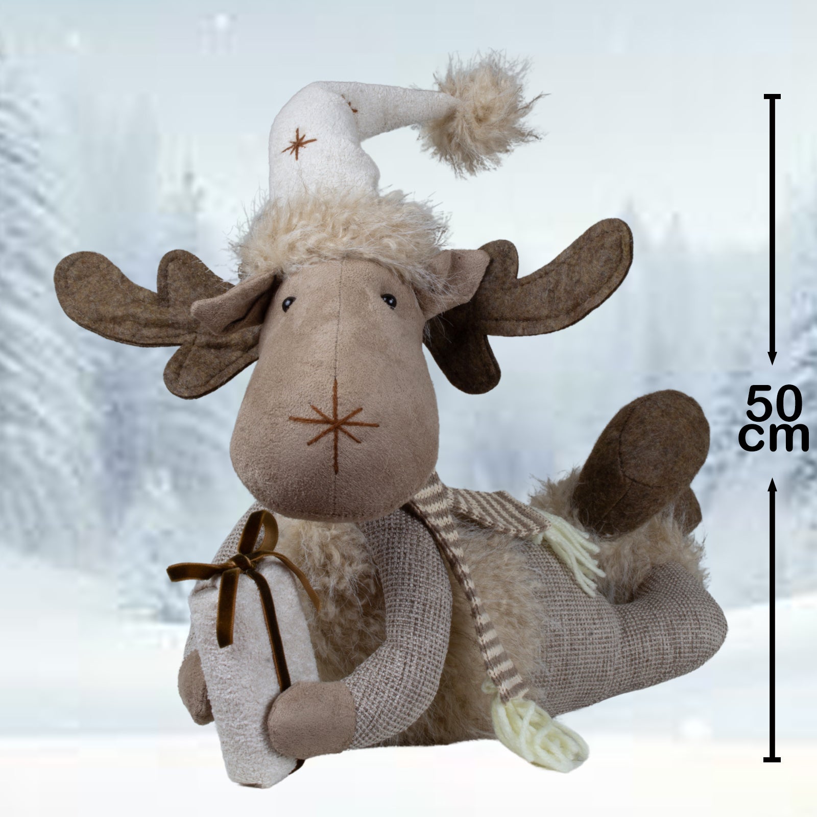 Elch liegend 50cm Winterliche Weihnachtsfigur aus Stoff beige