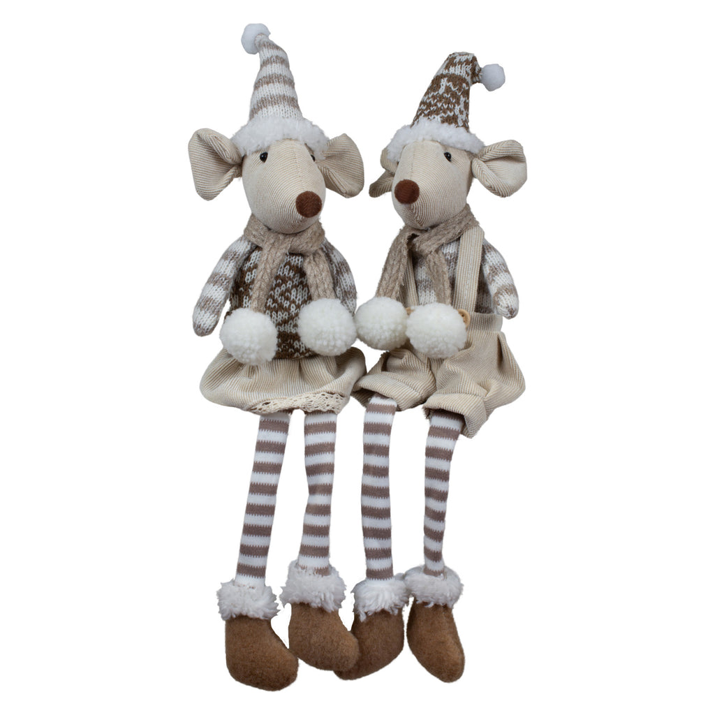 Maus sitzend 22cm (43cm) Dekofigur Kantnehocker 2 Designs beige