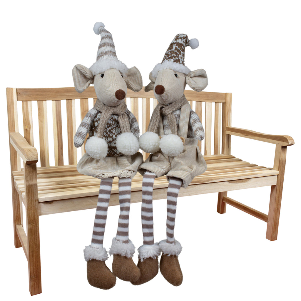 Maus sitzend 22cm (43cm) Dekofigur Kantnehocker 2 Designs beige