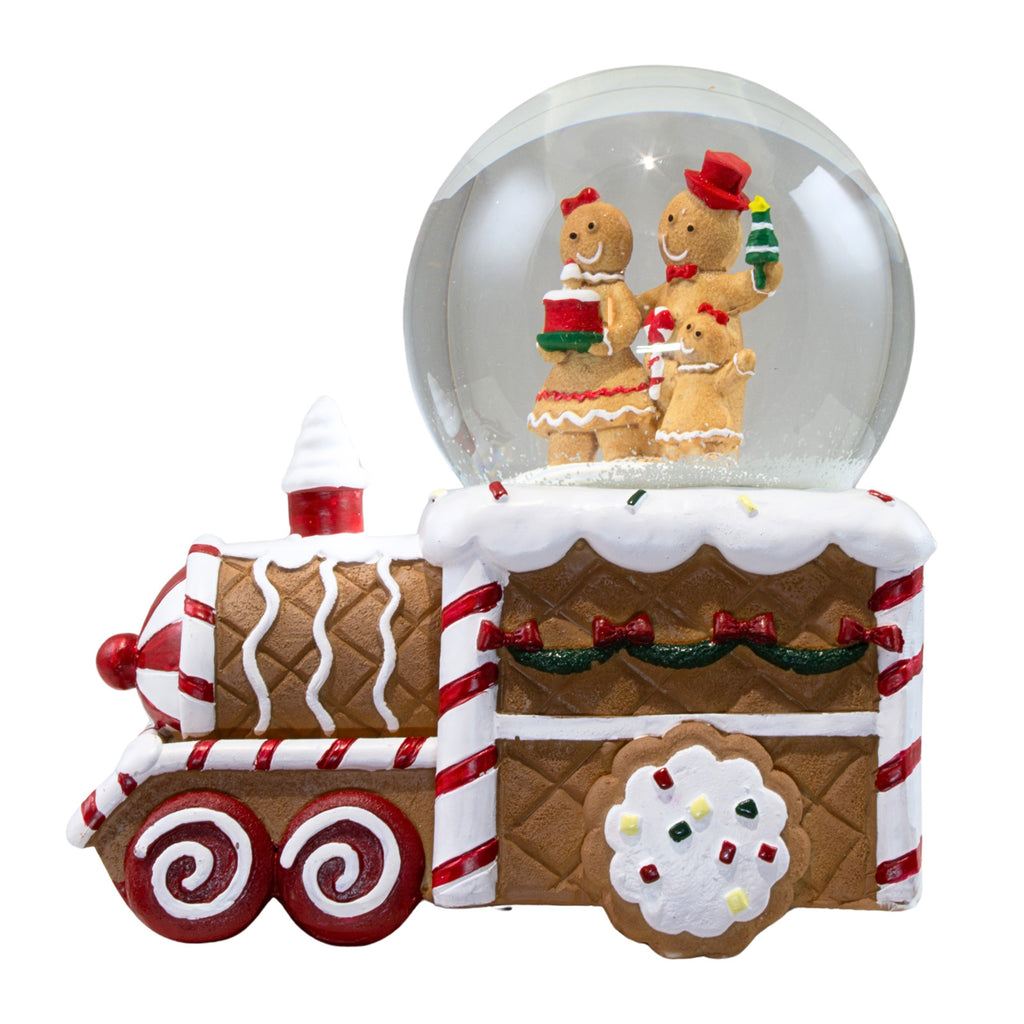 Schneekugel mit Spieluhr 17cm Lebkuchenfigur im Zug