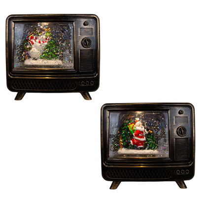 LED Schneelaterne Weihnachtsmann und Schneemann TV 15cm + Musik , 2 Designs