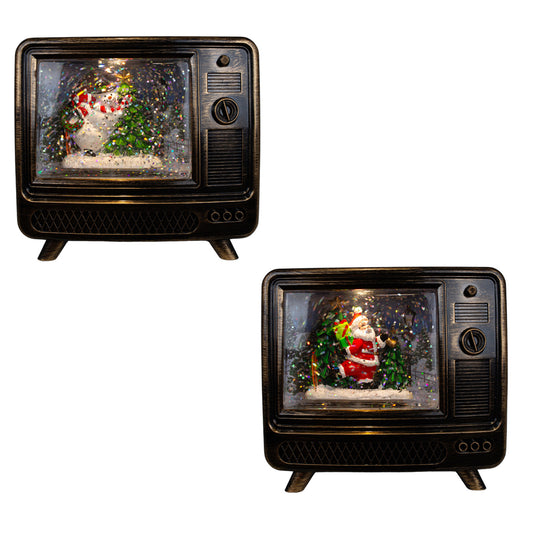 LED Schneelaterne Weihnachtsmann und Schneemann TV 15cm + Musik , 2 Designs