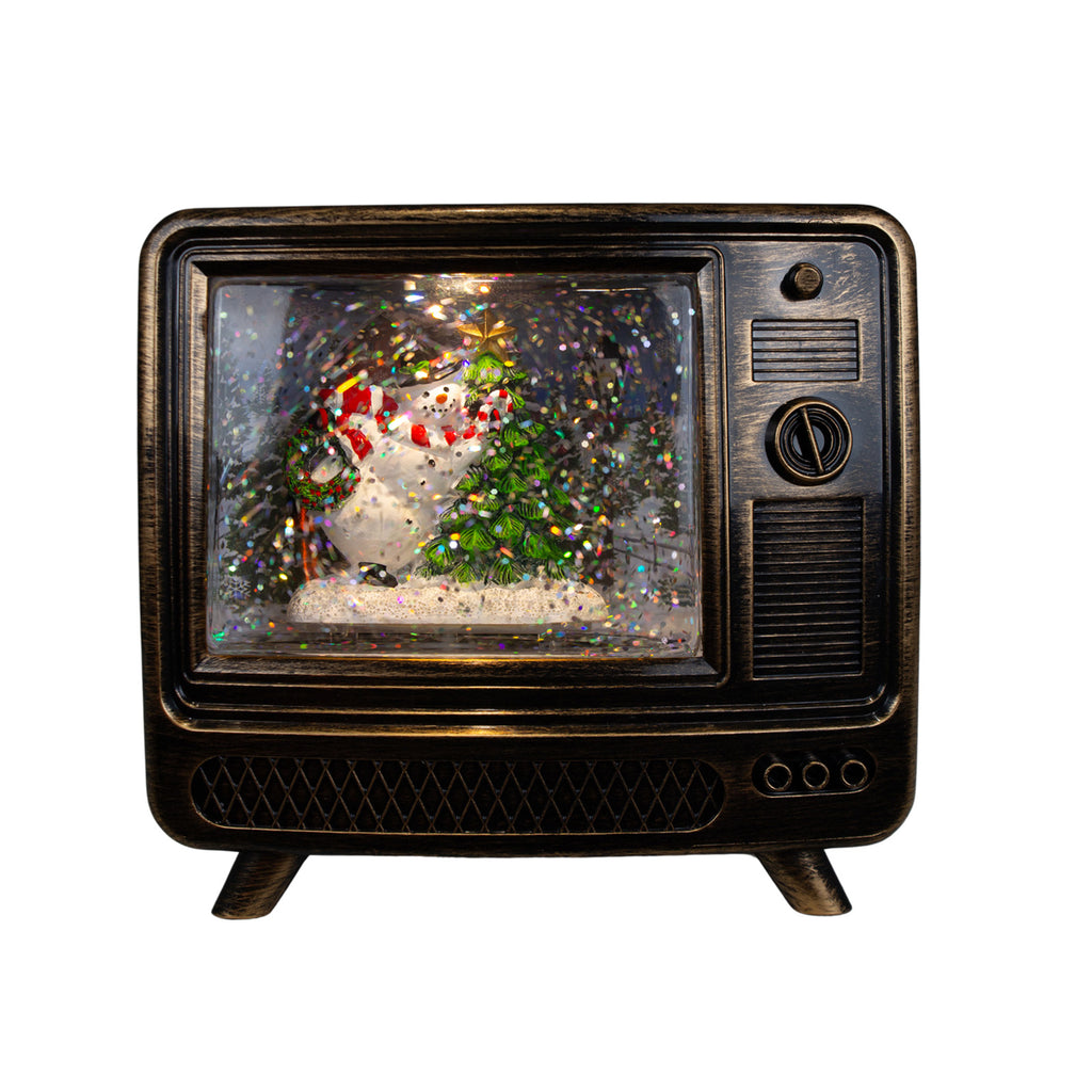 LED Schneelaterne Weihnachtsmann und Schneemann TV 15cm + Musik , 2 Designs
