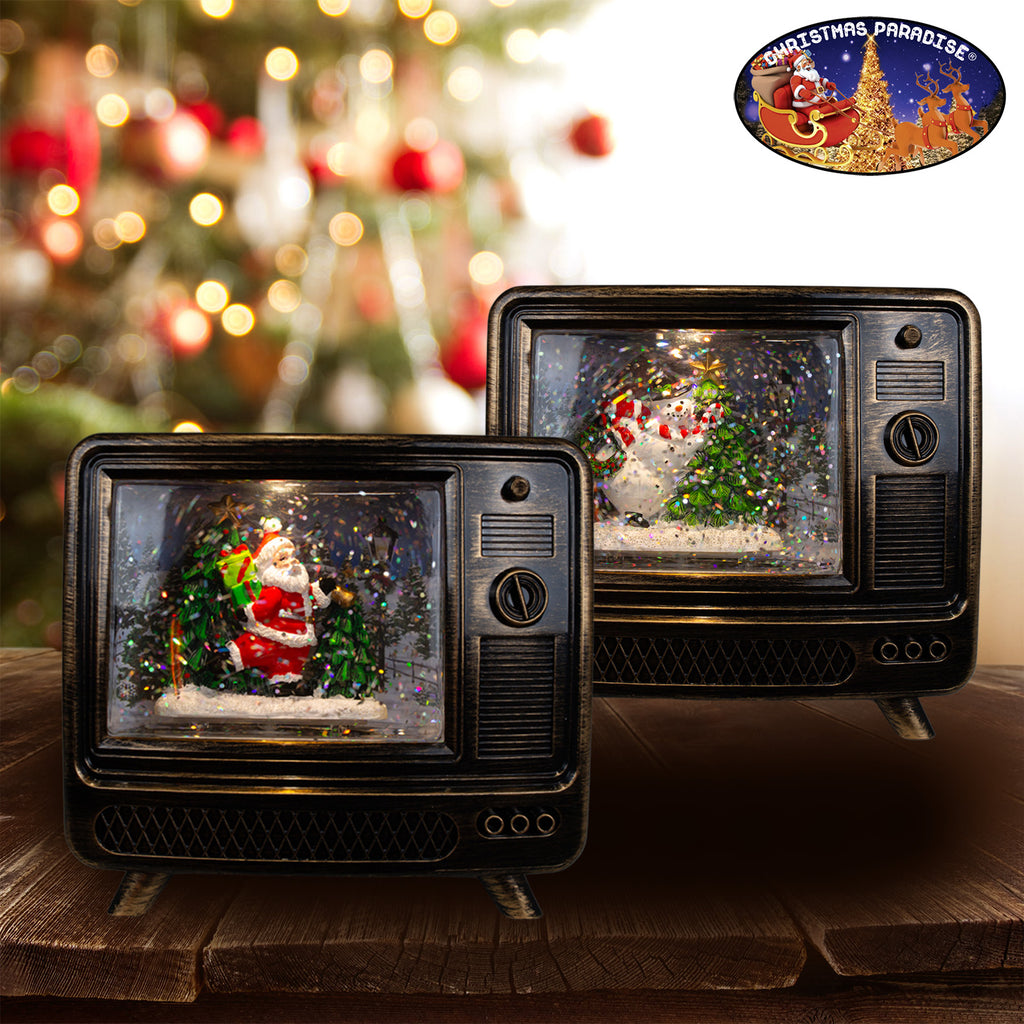 LED Schneelaterne Weihnachtsmann und Schneemann TV 15cm + Musik , 2 Designs