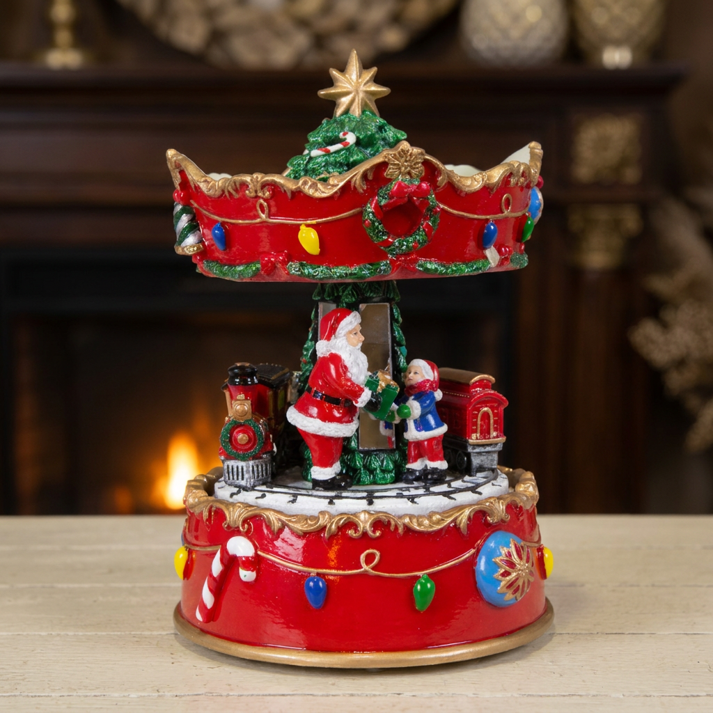 Weihnachtliche Karussell Spieluhr mit Santa und Kind 16cm