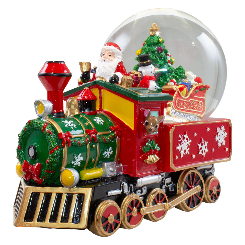 Schneekugel mit Spieluhr 25cm Weihnachtsmann im Zug