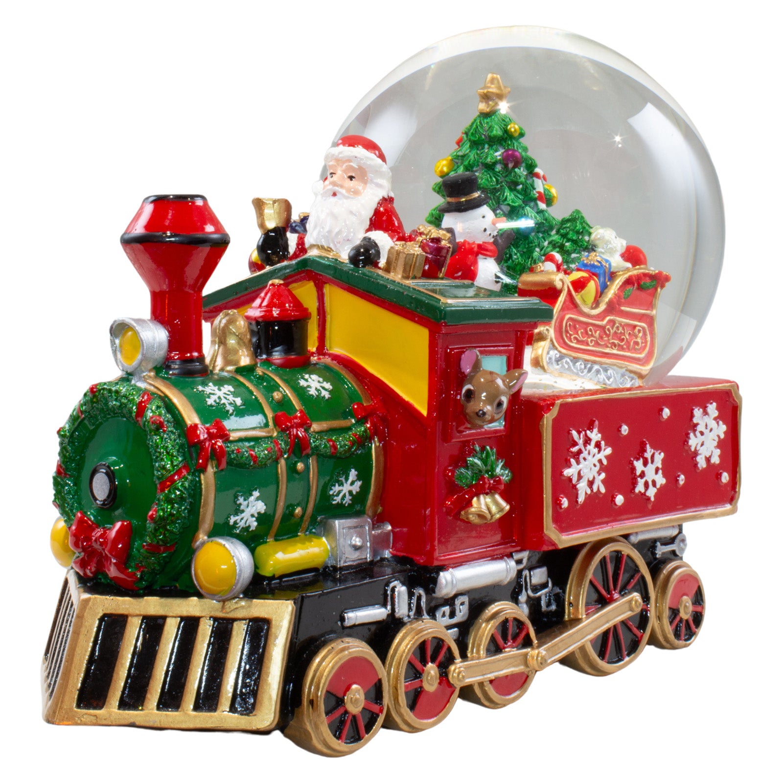 Schneekugel mit Spieluhr 25cm Weihnachtsmann im Zug