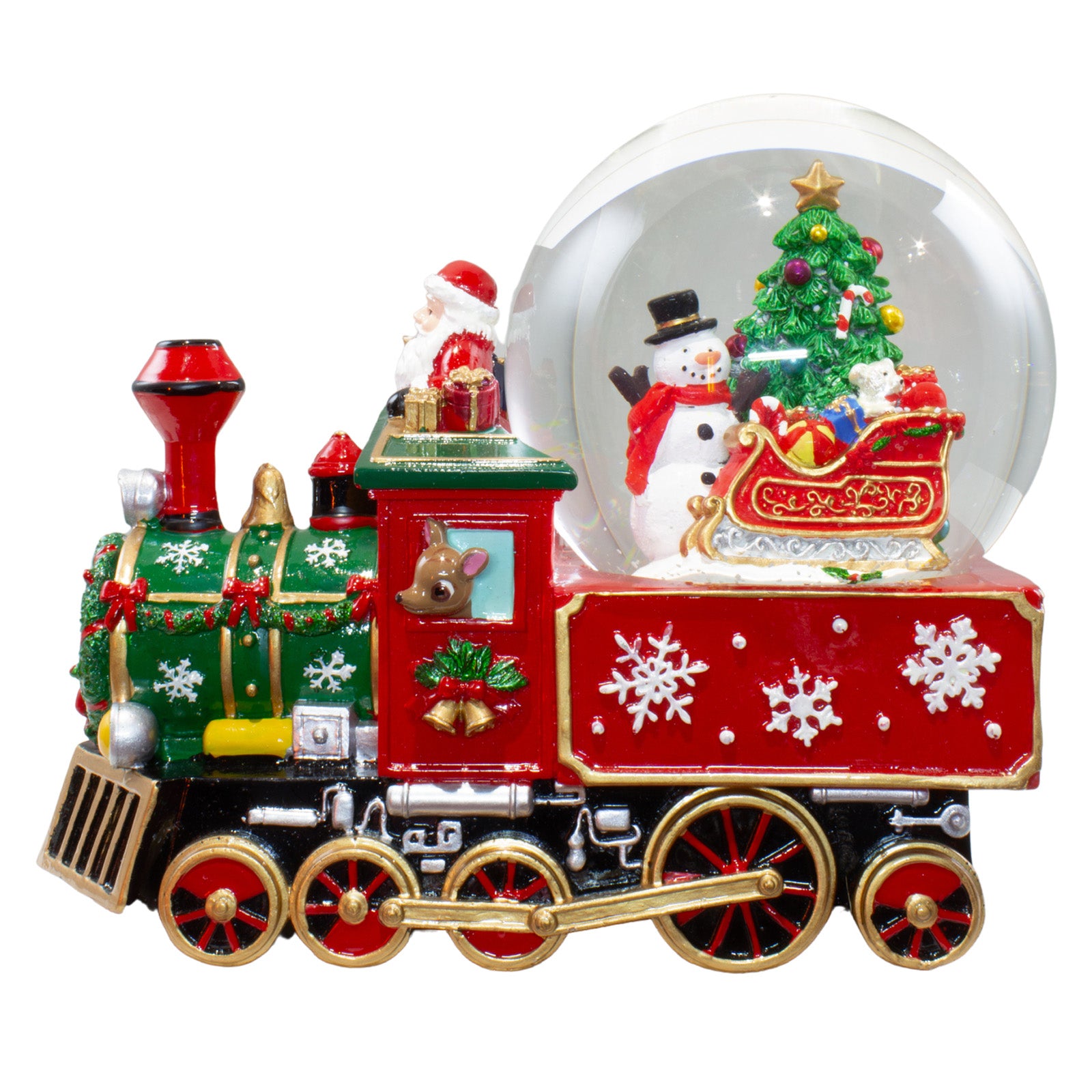 Schneekugel mit Spieluhr 25cm Weihnachtsmann im Zug