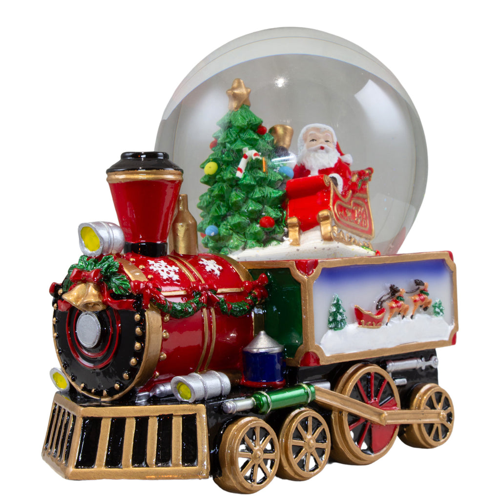 Schneekugel mit Spieluhr 16cm Weihnachtsmann im Zug
