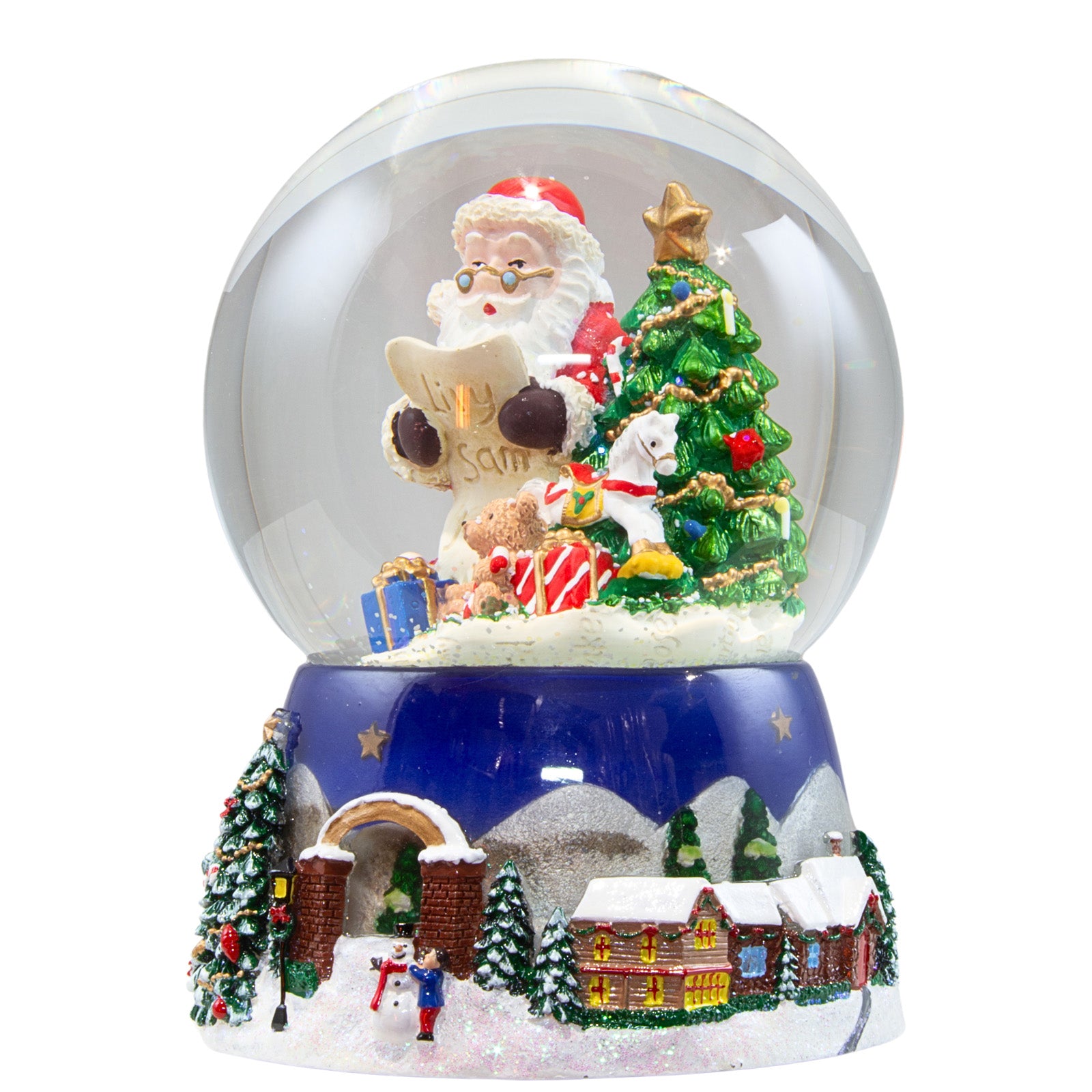 Schneekugel mit Spieluhr 16cm Weihnachtsmann mit Baum