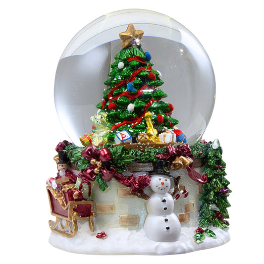 Schneekugel mit Spieluhr 15cm Schneemann mit Baum