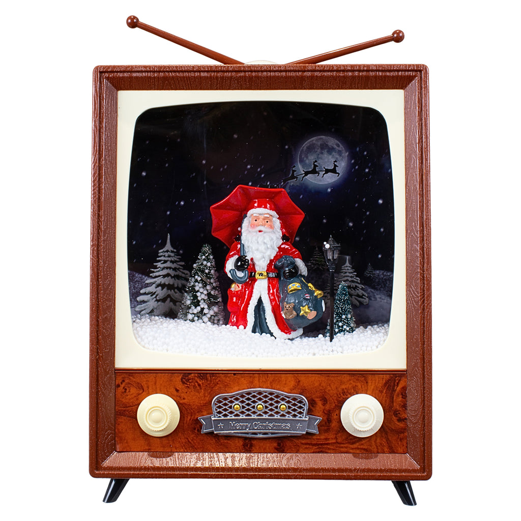 LED Schneelaterne Weihnachtsmann TV 30cm mit Musik, Licht und Schneewirbel