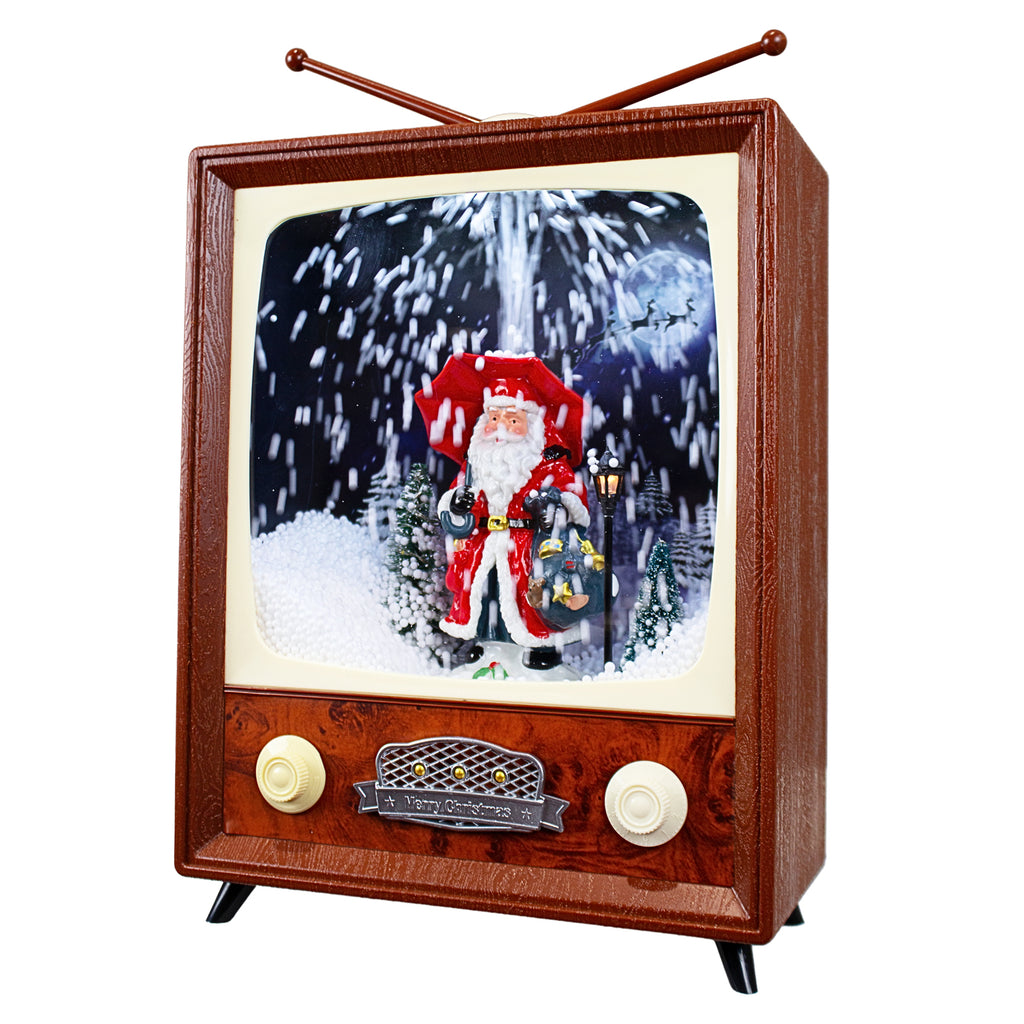 LED Schneelaterne Weihnachtsmann TV 30cm mit Musik, Licht und Schneewirbel