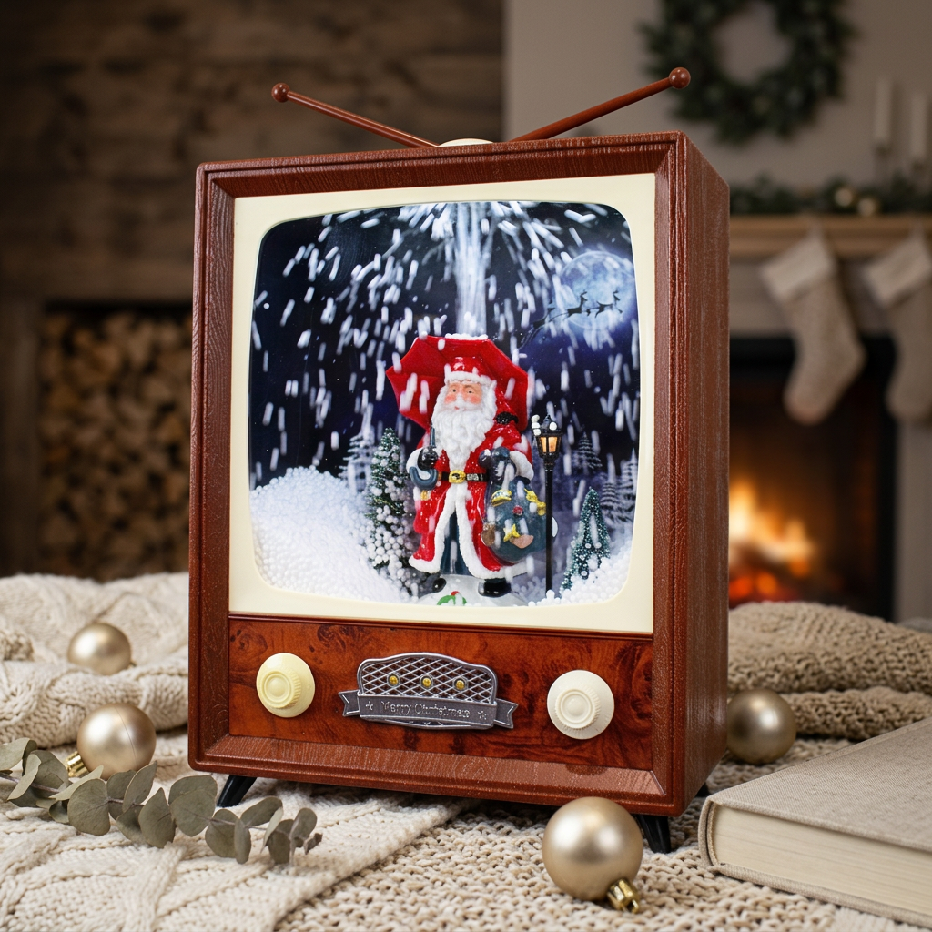 LED Schneelaterne Weihnachtsmann TV 30cm mit Musik, Licht und  Schneewirbel