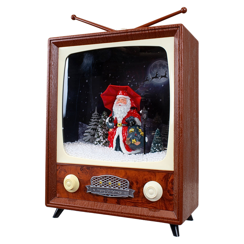 LED Schneelaterne Weihnachtsmann TV 30cm mit Musik, Licht und Schneewirbel