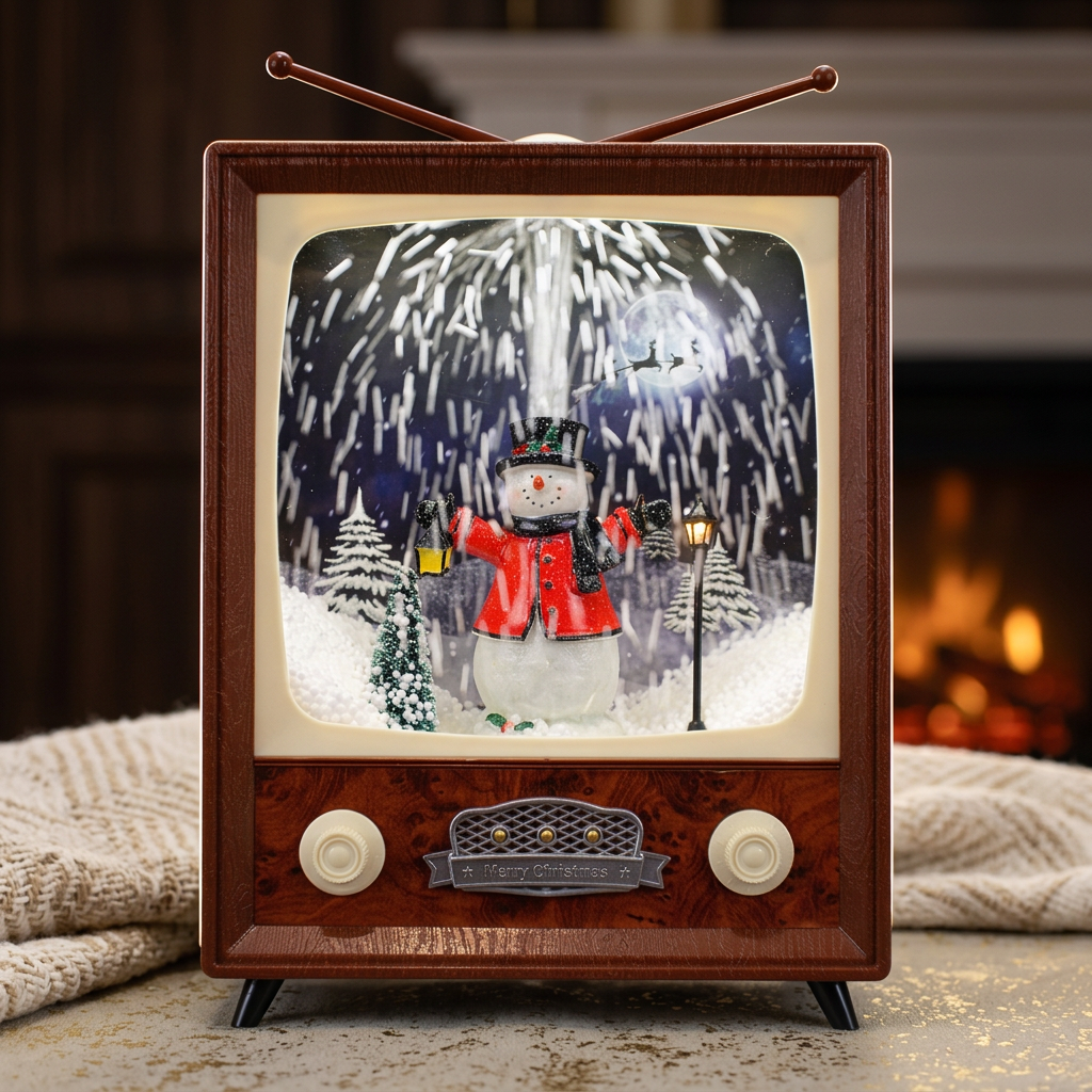 LED Snow Lantern Snowman TV 30cm with Music, Light and Swirling Snow