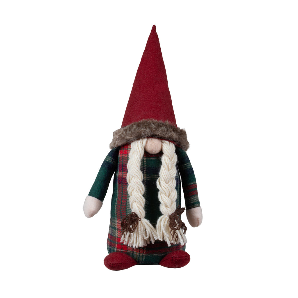 Wichtel sitzend 25 cm in 2 Designs. Dekofigur Gnom rot & grün kariert