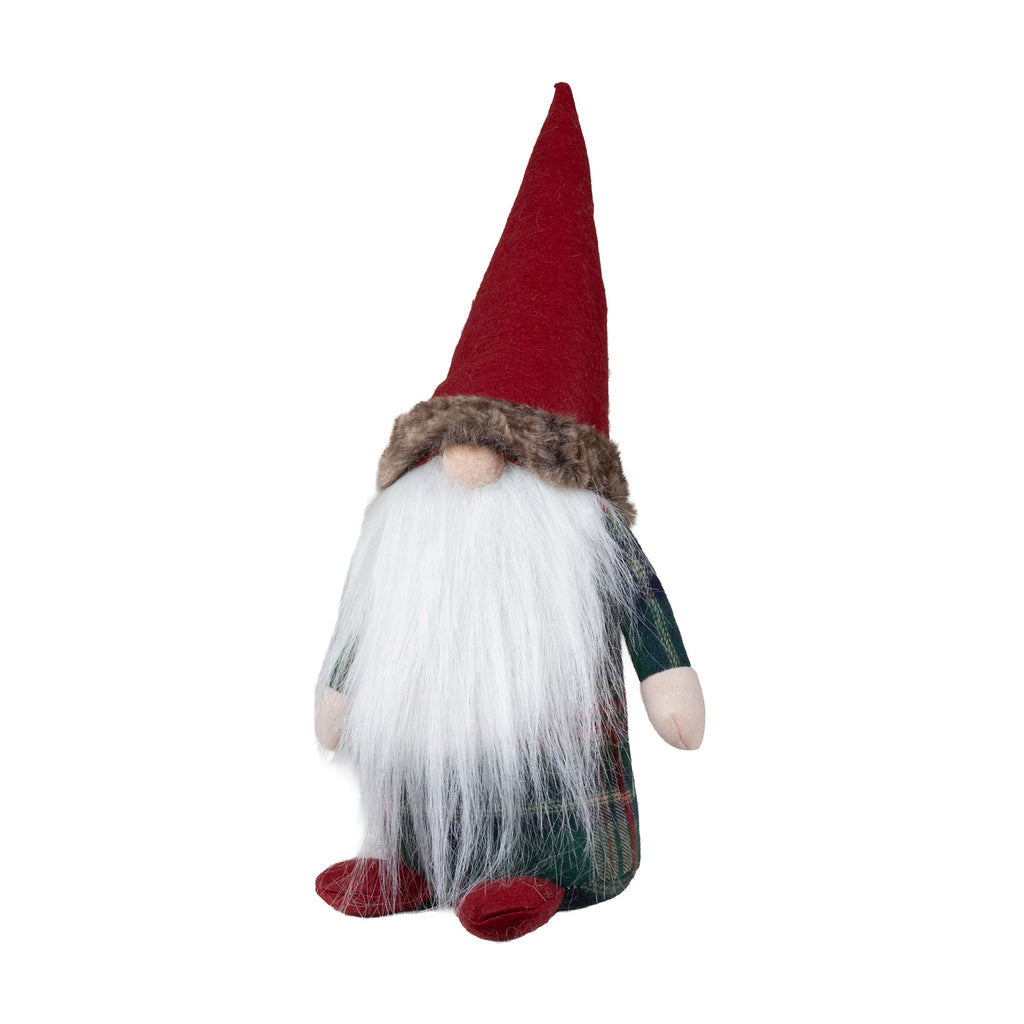 Wichtel sitzend 25 cm in 2 Designs. Dekofigur Gnom rot & grün kariert