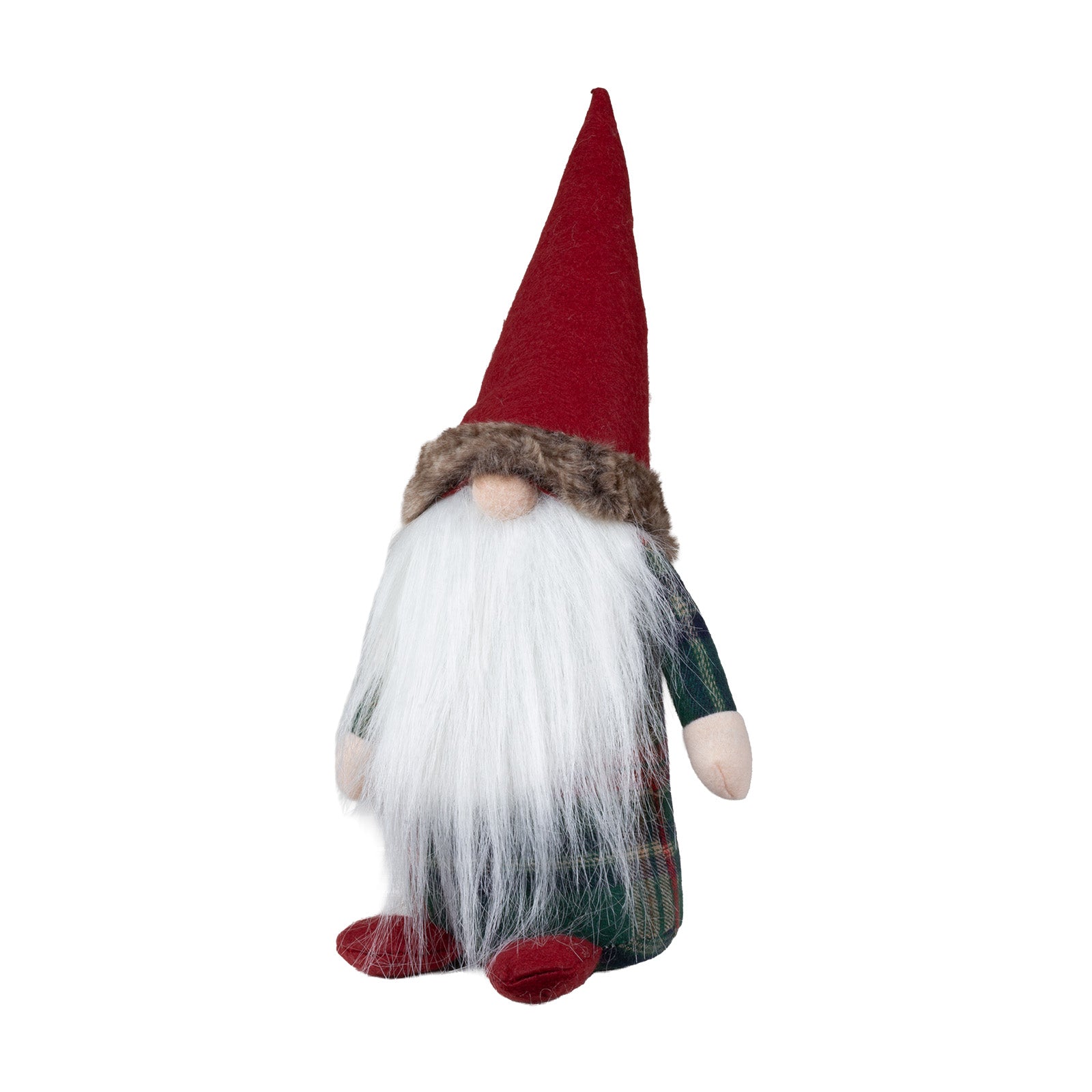 Wichtel sitzend 25 cm in 2 Designs. Dekofigur Gnom rot & grün kariert