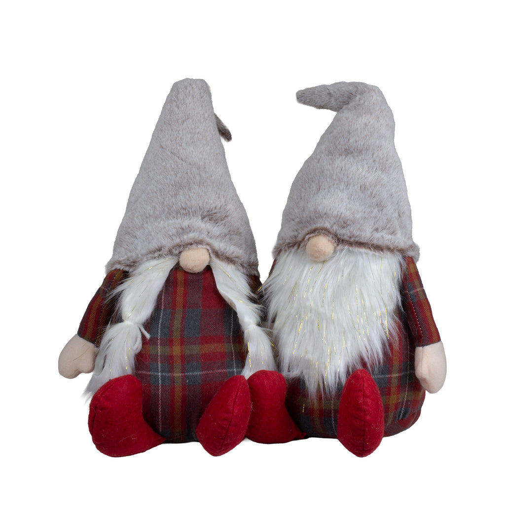 Wichtel sitzend 28cm (47cm) in 2 Designs. Dekofigur Gnom rot kariert