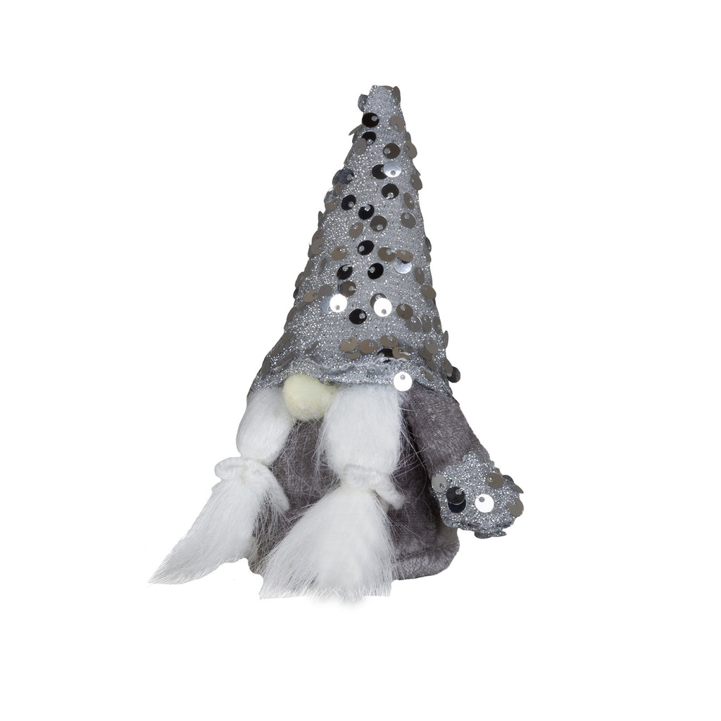 Wichtel stehend 15 cm in 2 Designs, Dekofigur Gnom mit glitzernden Pailletten in Gold & Silber.