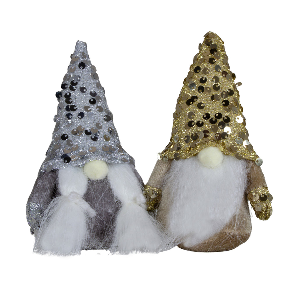 Wichtel stehend 15 cm in 2 Designs, Dekofigur Gnom mit glitzernden Pailletten in Gold & Silber.