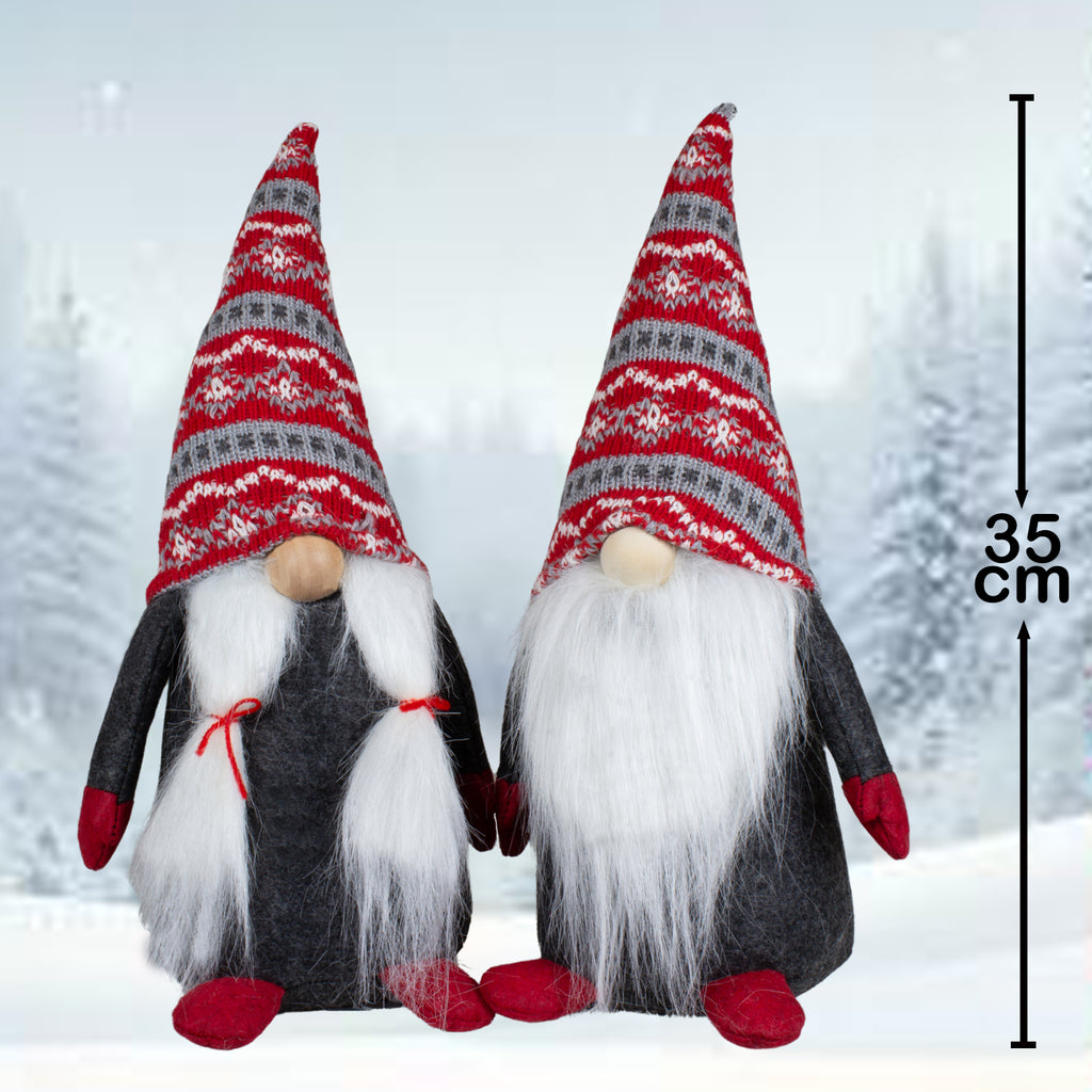 Wichtel sitzend 35cm Dekofigur Gnom rot-grau