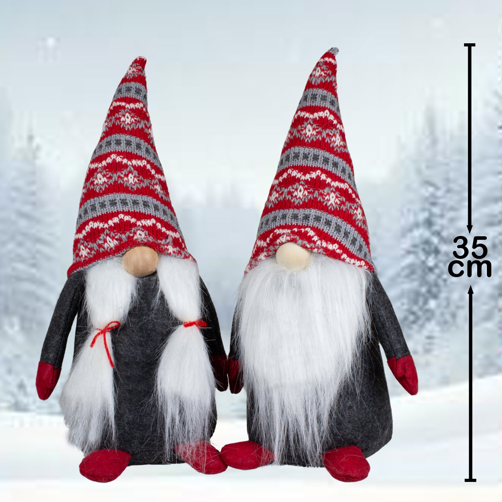 Wichtel sitzend 35cm Dekofigur Gnom rot-grau