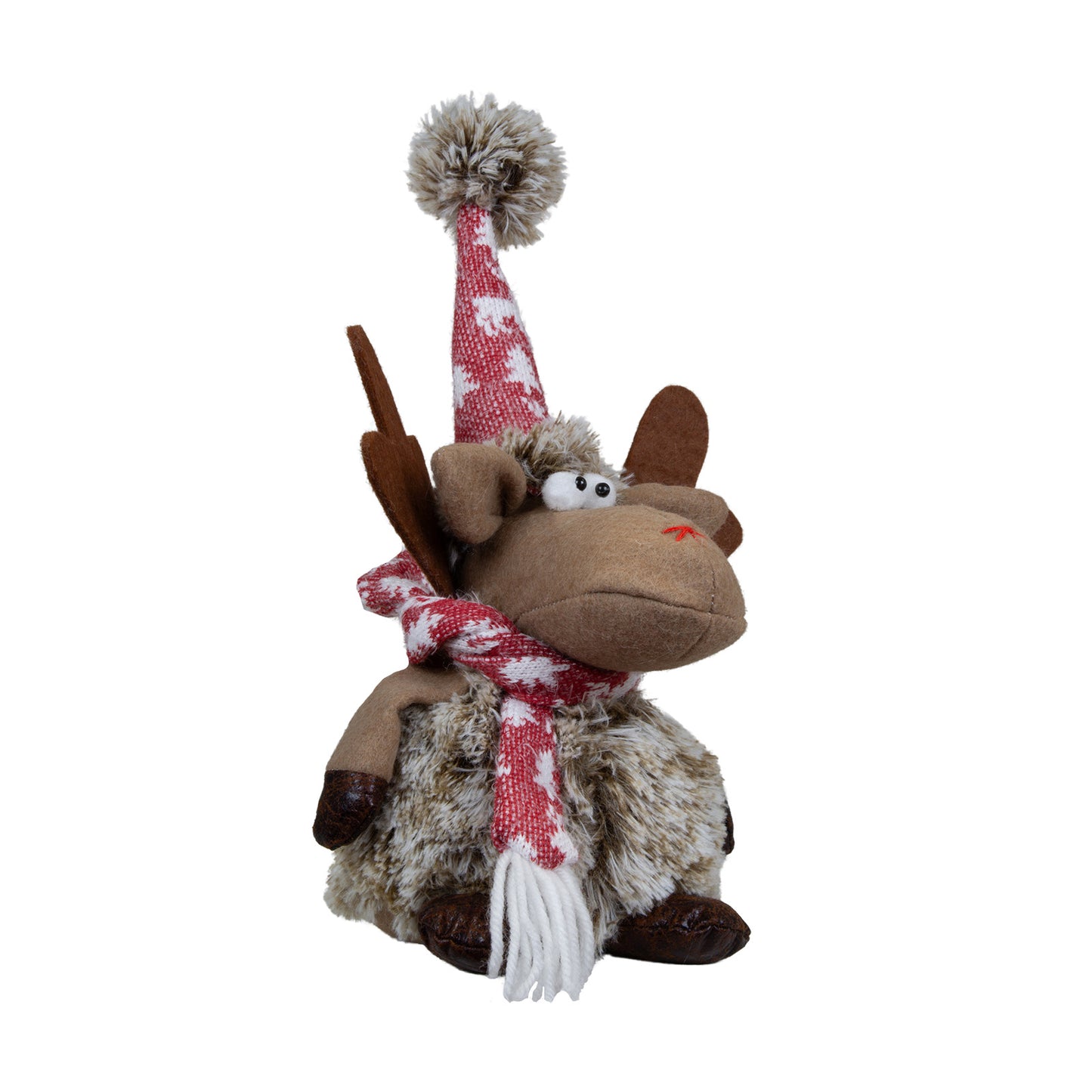Elch sitzend 22cm (28cm) Dekofigur 2 Designs Hirsch rot-grau mit winterliche Zipfelmütze