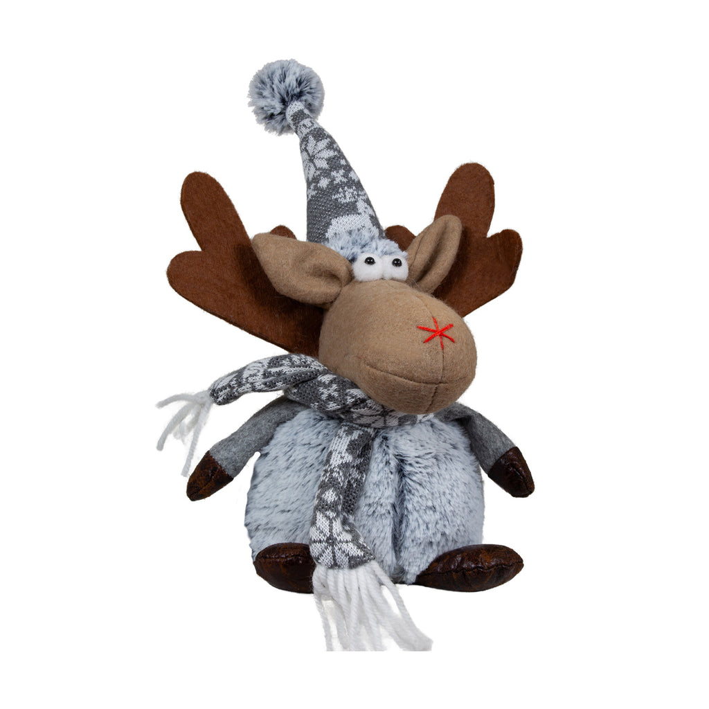 Elch sitzend 22cm (28cm) Dekofigur 2 Designs Hirsch rot-grau mit winterliche Zipfelmütze
