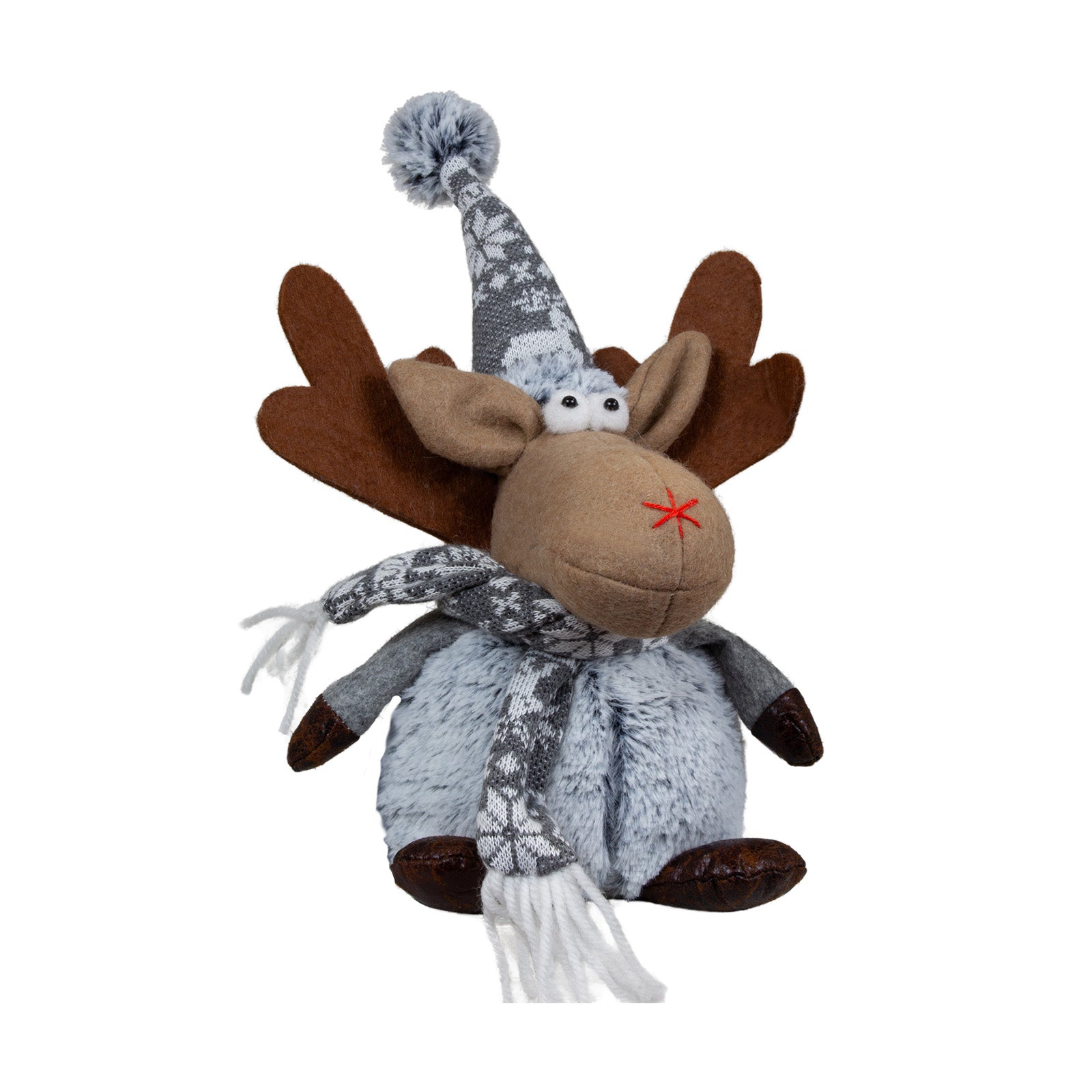 Elch sitzend 22cm (28cm) Dekofigur 2 Designs Hirsch rot-grau mit winterliche Zipfelmütze