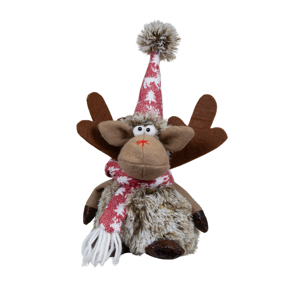 Elch sitzend 22cm (28cm) Dekofigur 2 Designs Hirsch rot-grau mit winterliche Zipfelmütze