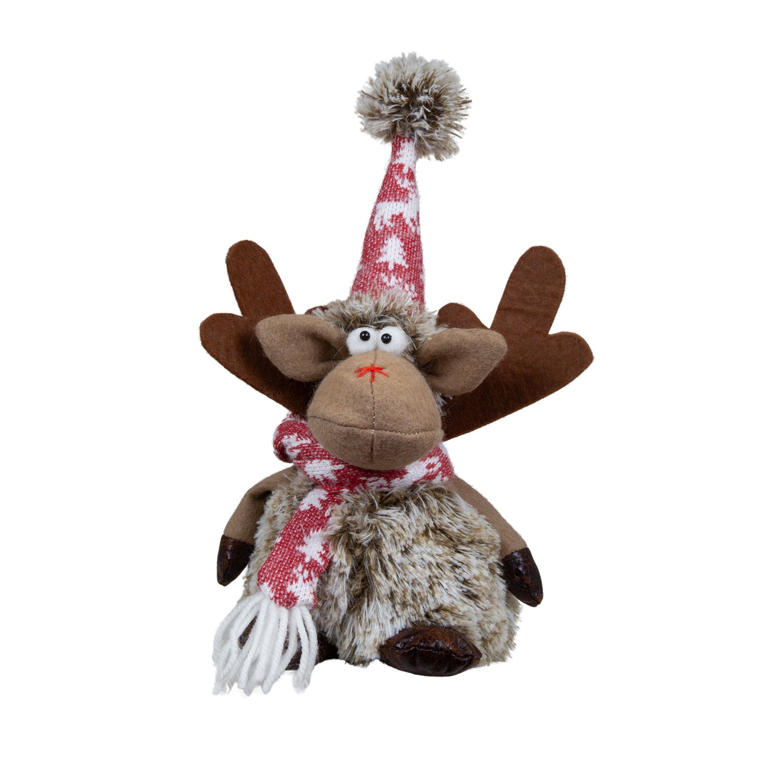 Elch sitzend 22cm (28cm) Dekofigur 2 Designs Hirsch rot-grau mit winterliche Zipfelmütze