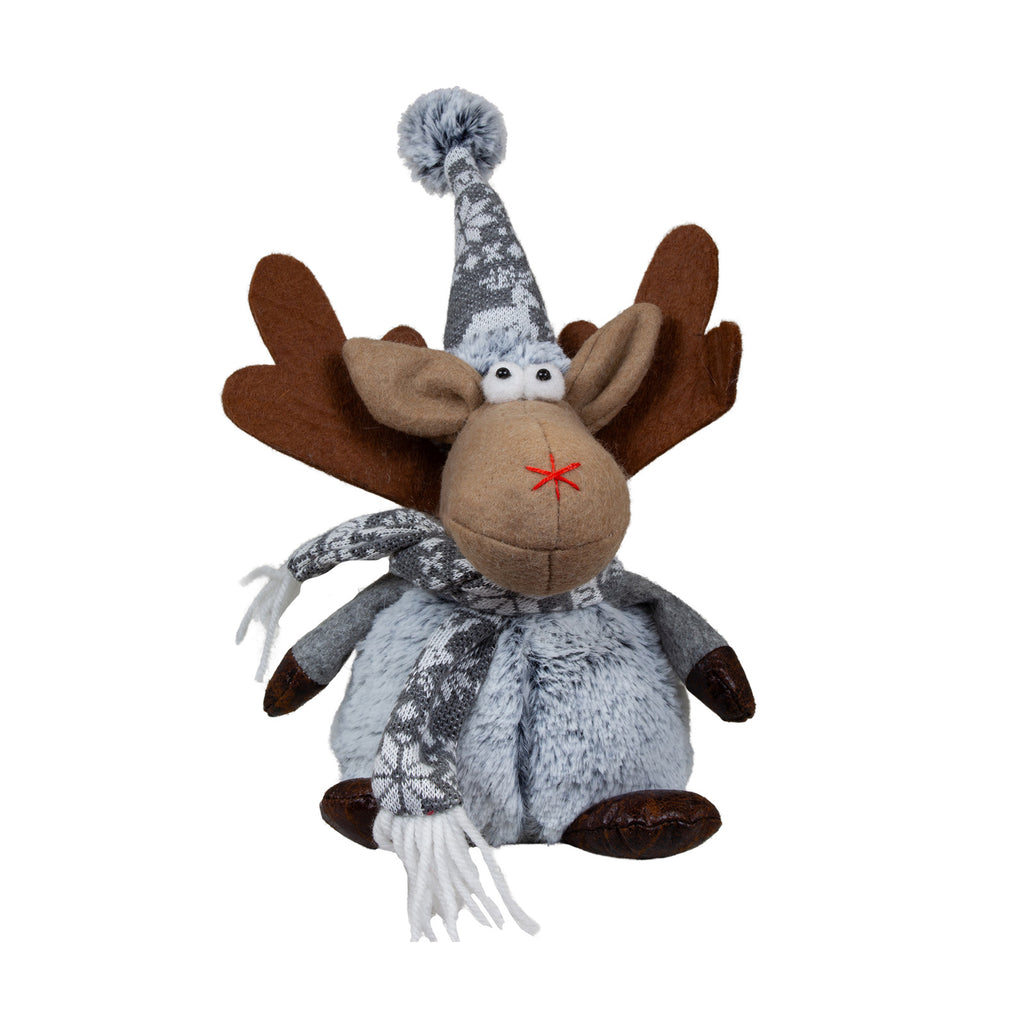 Elch sitzend 22cm (28cm) Dekofigur 2 Designs Hirsch rot-grau mit winterliche Zipfelmütze